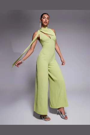 ASOS Cowl draped neck wide leg jumpsuit with tie detail in