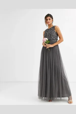 Maya Deluxe Maya Bridesmaid delicate sequin 2 in 1 maxi dress in dark