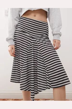 COLLUSION Asymmetric midi skirt in retro grey stripe