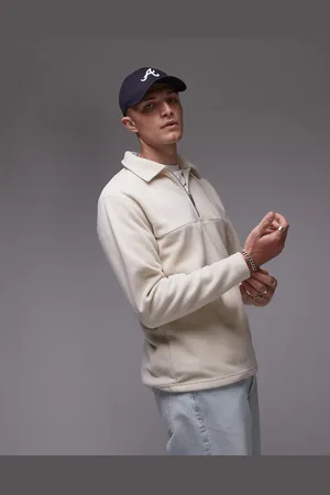 SELECTED Borg half zip fleece in cream