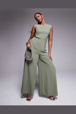 ASOS Buckle detail wide leg jumpsuit in khaki