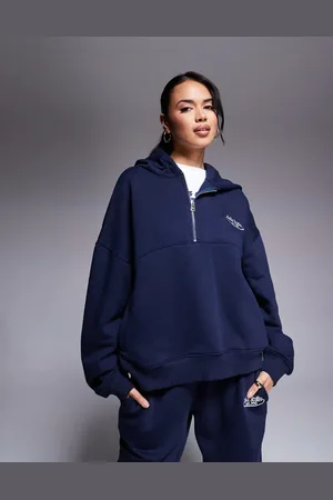 Kaiia Studio 3/4 zip drop shoulder embroidered logo hoodie co-ord in