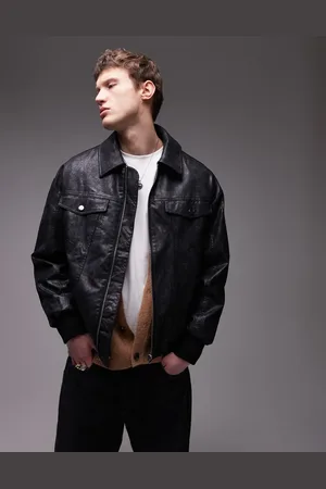 Topman Distressed faux leather oversized bomber in