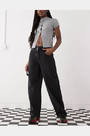 COLLUSION Baggy jean with asymmetric waistband in washed charcoal
