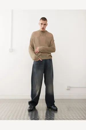 COLLUSION Unisex oversized checkerboard knitted jumper in khaki