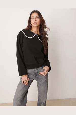 ASOS Monochrome oversized sweatshirt with collar detail lace trim in