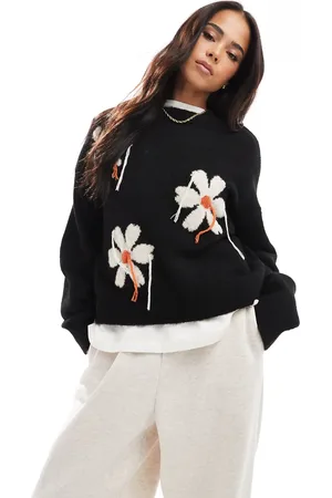 ASOS Knitted jumper with tassel floral in black