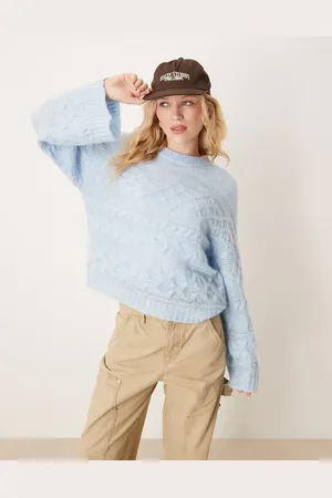 ASOS 3D cable knit jumper with wide cuff in light