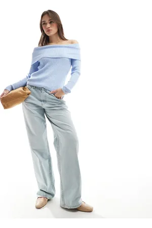 ONLY Off shoulder knitted jumper in light