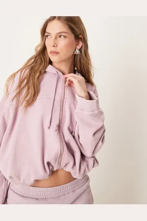 ASOS Co-ord zip through hoodie with bubble hem in washed mauve