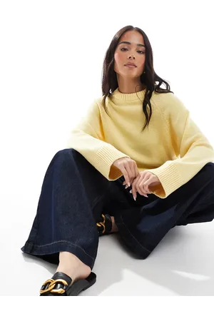 ASOS Knitted crew neck jumper with raglan sleeve in buttermilk