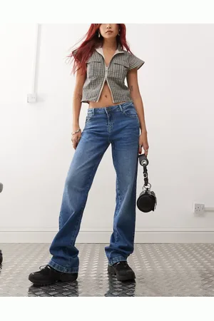 Noisy May Nila low rise wide fit jeans in mid wash
