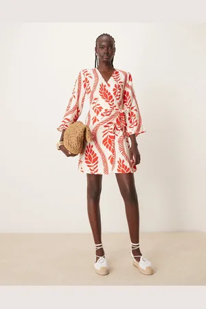 JDY Wrap kimono dress in red floral print