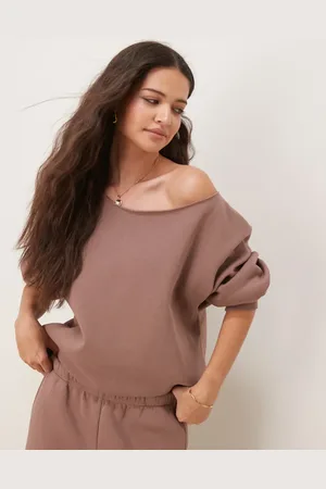 ASOS Off shoulder sweat co-ord in chocolate