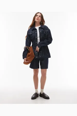 Topshop Denim loose fit jort in dark blue stripe
