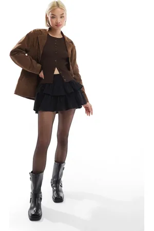 Stradivarius STR ruffle skort in black