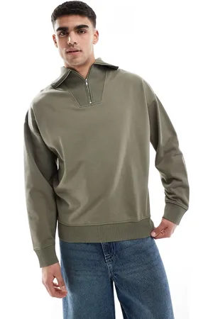 New Look 1/4 zip rib neck jumper in olive
