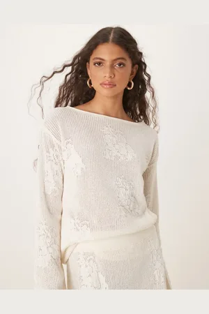 ASOS Lace knit slouchy jumper in ecru