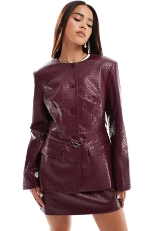 ASOS Weave detail belted blazer co-ord in dark cherry