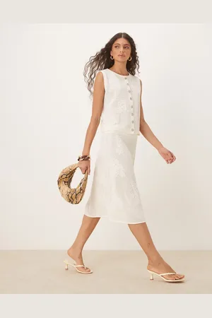 ASOS Lace knit awkward length skirt co-ord in ecru