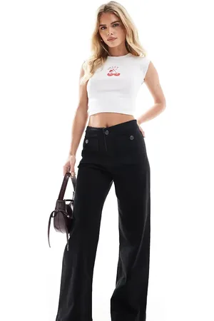 Stradivarius Petite D77 straight leg jean with button detail in