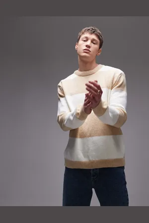 Topman Fluffy knitted jumper in ecru and oatmeal
