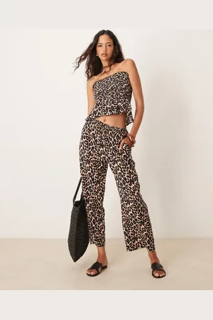 Iisla & Bird Embroidery beach trouser co-ord in leopard print
