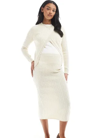 Mama;licious Mamalicious Maternity cable knit midi skirt co-ord in cream melange