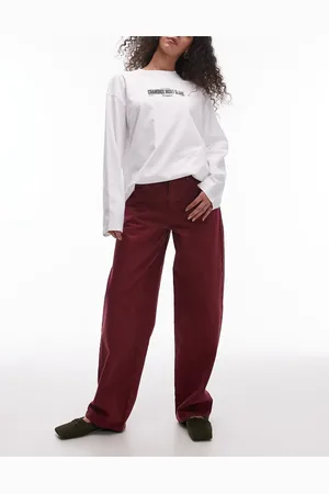 Topshop Cinch low rise relaxed jean in burgundy