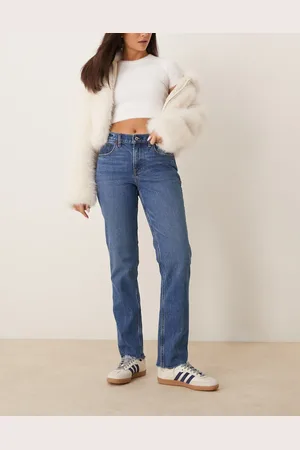 Abercrombie & Fitch Curve Love mid rise straight leg jeans in dark