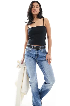 Stradivarius Petite D98 straight leg jeans in medium wash