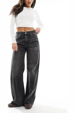 Pull&Bear Baggy wide leg jeans with elasticated waist in washed
