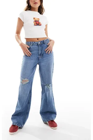 New Look Adalae wide leg jean with rips in mid