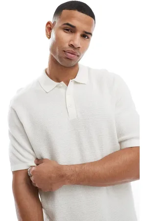 JACK & JONES Textured knitted polo in cream