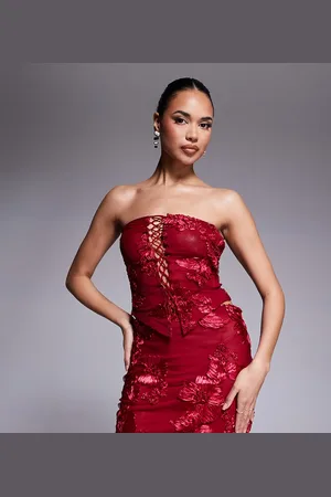 Murci Exclusive mesh bandeau lace up top co-ord in textured floral applique