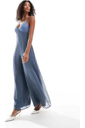 ASOS V neck sheer panel chiffon jumpsuit in two tone