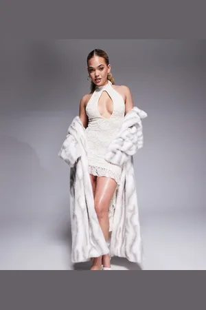 Murci Exclusive lace high neck cut out drape detail mini dress in cream