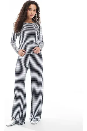 Object Wide leg ribbed jersey trouser co-ord in navy stripe