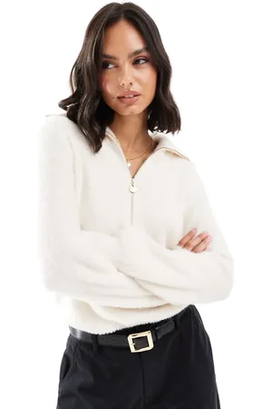 Morgan Knitted half zip collar detail jumper In cream
