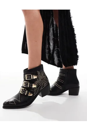 SEQWL Cattle studded buckle detail western boots in