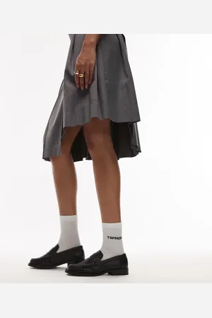 Topshop Carey leather loafers with ruched detail in