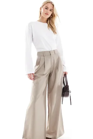 Stradivarius Tall pleated wide leg trousers in taupe