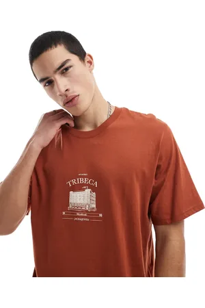 JACK & JONES Oversized t-shirt with chest print in terracotta