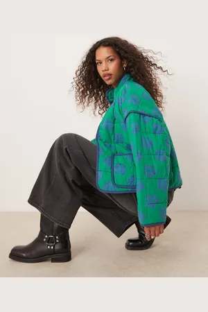 Free People Chloe floral print padded jacket in grass combo