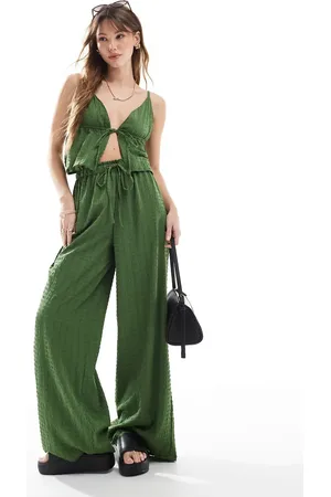 Esmée Esmee Exclusive textured wide leg beach trouser co-ord in olive