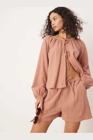 Iisla & Bird Skinny waistband beach short co-ord in rust