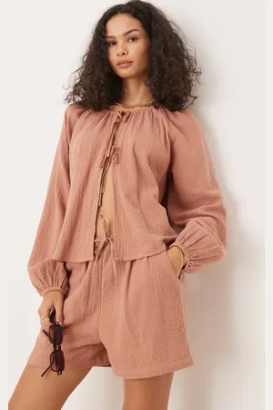 Iisla & Bird Long sleeve tie front beach top co-ord in rust