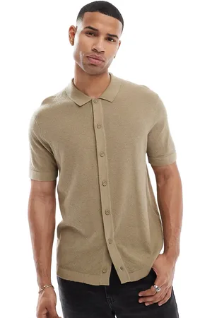 JACK & JONES Knitted button through polo in beige