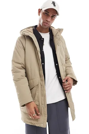 Only & Sons Water repellent hooded parka in beige