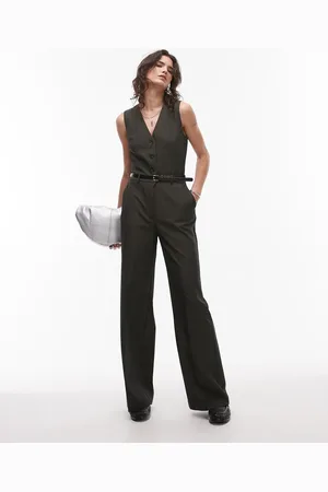 MANGO Belted pinstripe waistocoat jumpsuit in dark